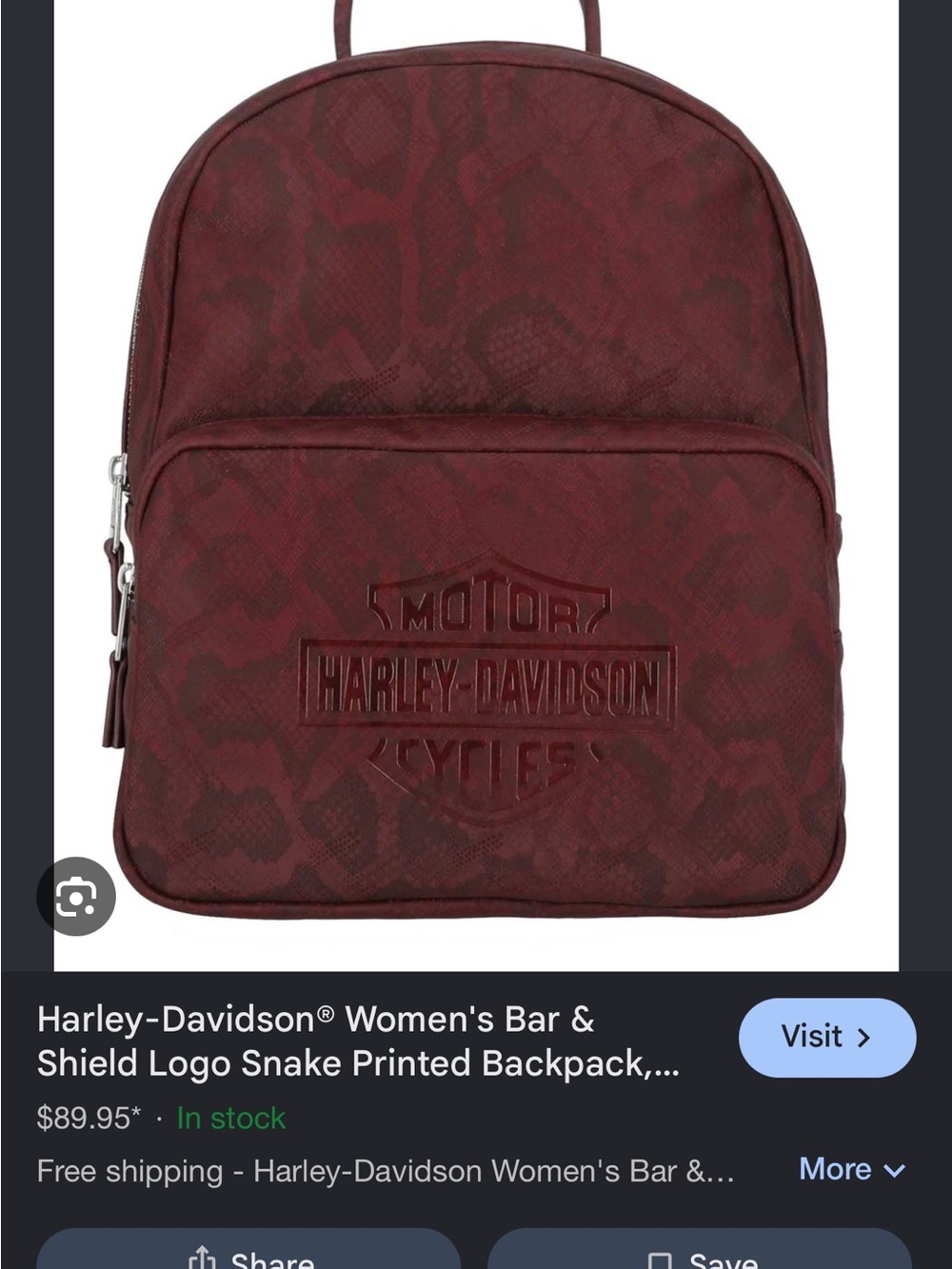 Harley-Davidson Women's Deep Wine Snake-Print Backpack